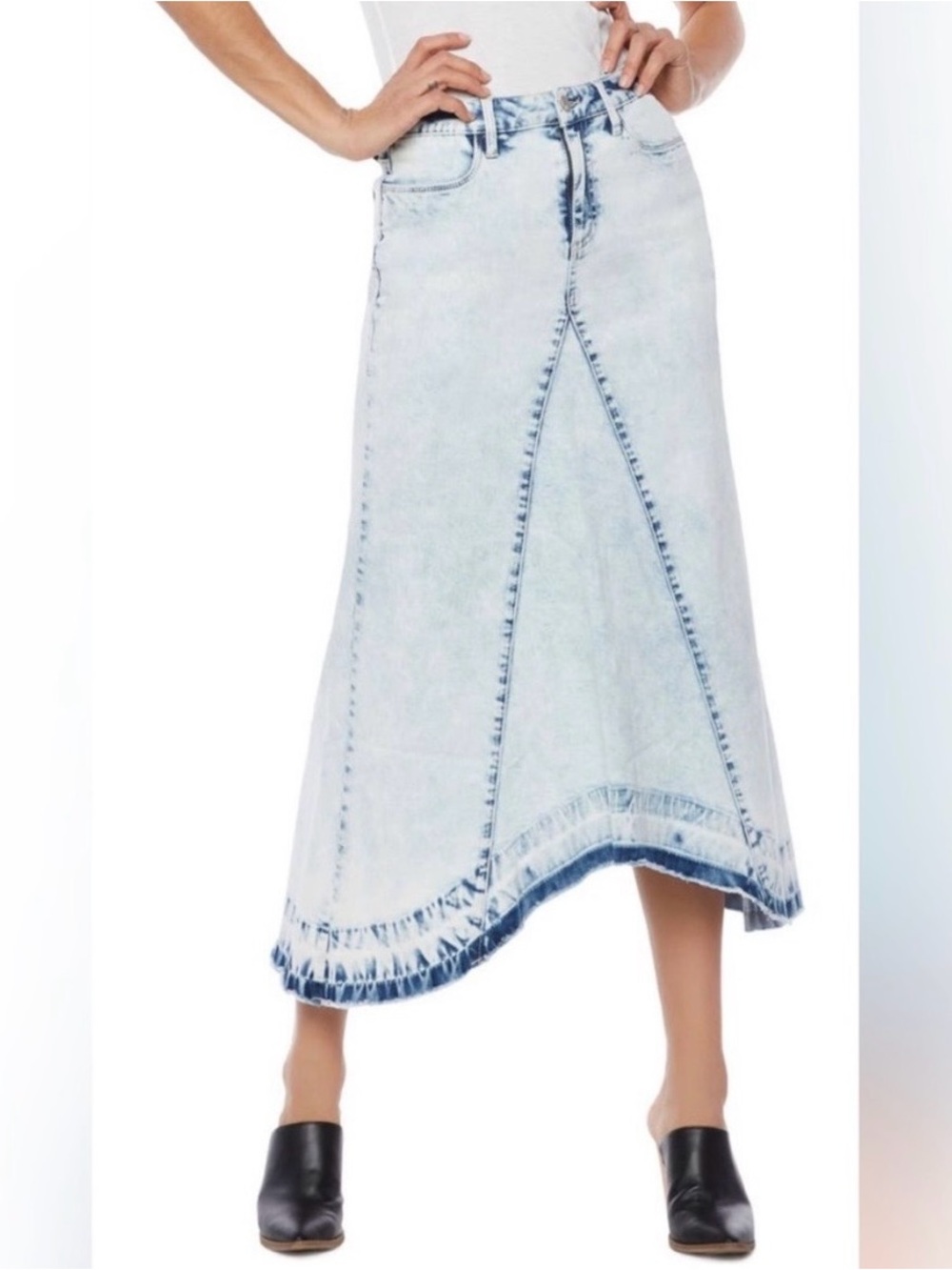 Wash Lab Pieced Denim Midi Skirt